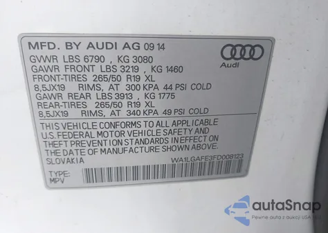 2015 Audi Q7 3.0T Premium из США, поврежденный, VIN WA1LGAFE3FD008123